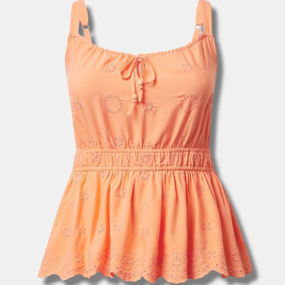 Eyelet Tie Front Sleeveless Tank